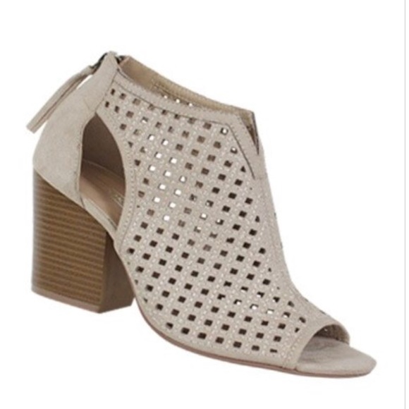 Beige Peep Toe Bootie with Cutout Detail - Picture 3 of 3